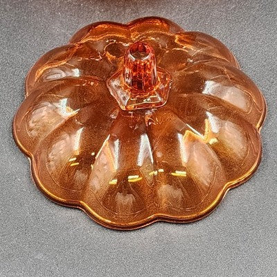 Orange Glass Pumpkin Shape Cookie Jar Candy Dish with Lid Anchor Hocking