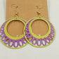 Plunder Sally Lime Green Purple Round Filigree Spring Dangle Drop Earrings 2"