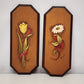 2 Wooden Plaques Hand Painted Daisy Tulip Signed 1980 Vintage Wall Folk Art 10.5