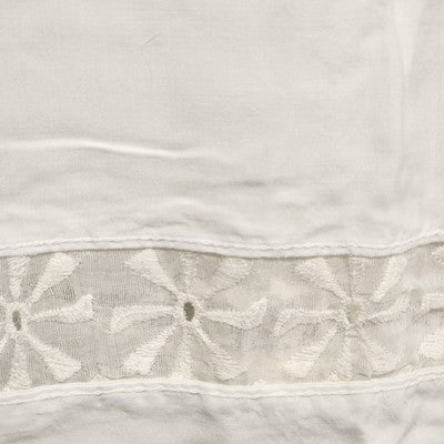 One Pair Of Solid White Curtains w Drawn Thread Lace Inserts 34"x26" Per Panel