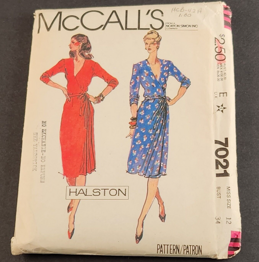 McCall's 7021 Vintage Sewing Pattern Misses Dress Size 12 Bust 34 1980