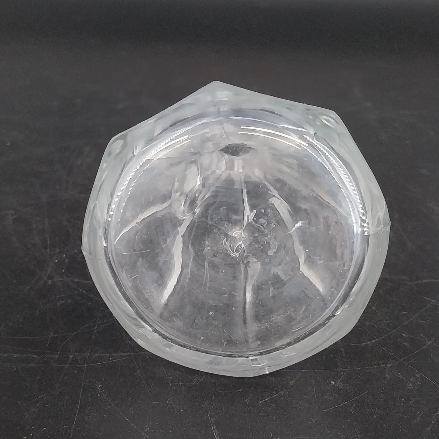 Etched Cut Clear Glass Cruet Multi Faceted Stopper Clear Glass Antique