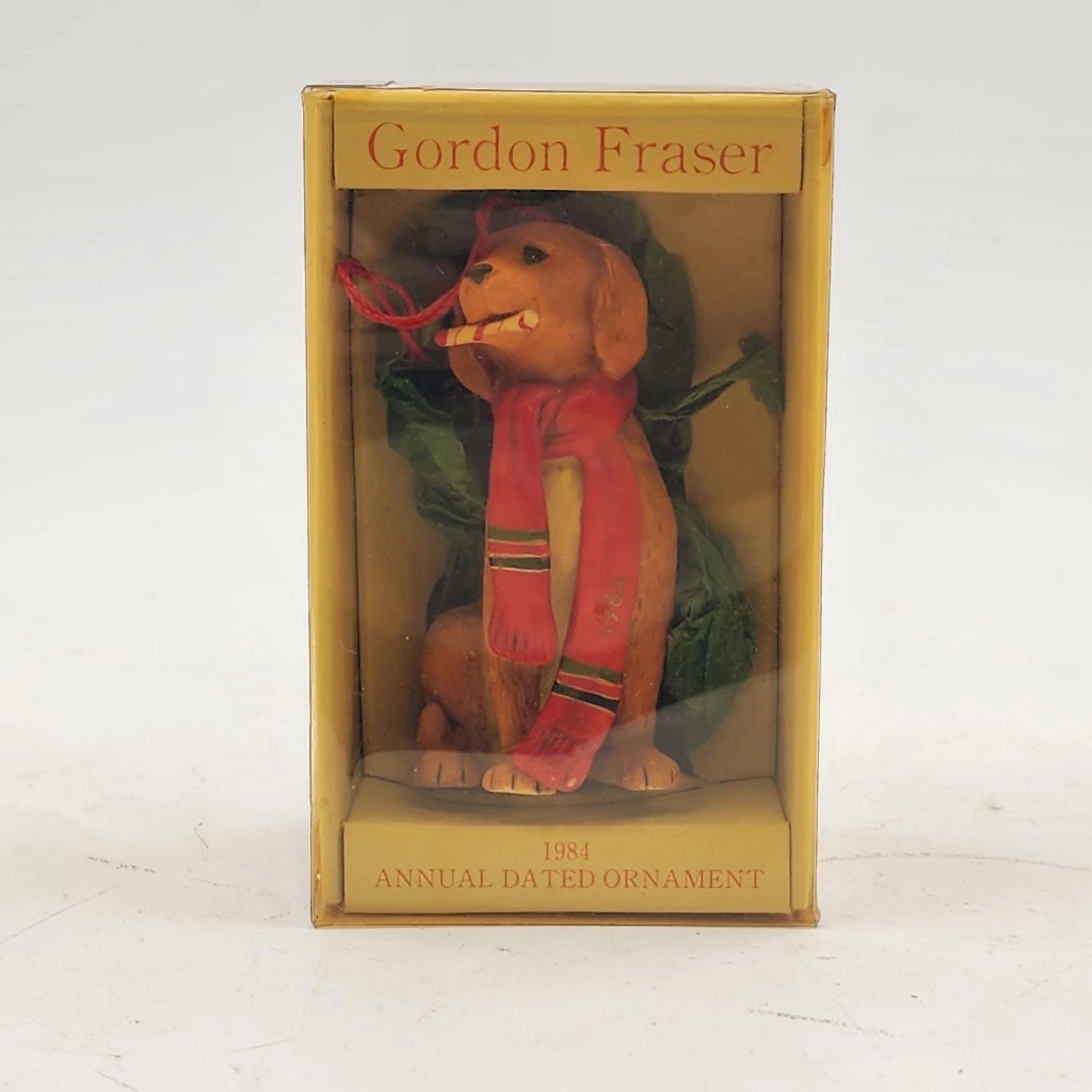 Gordon Fraser 1984 Brown Dog Candy Cane Scarf Ceramic Christmas by Schmid