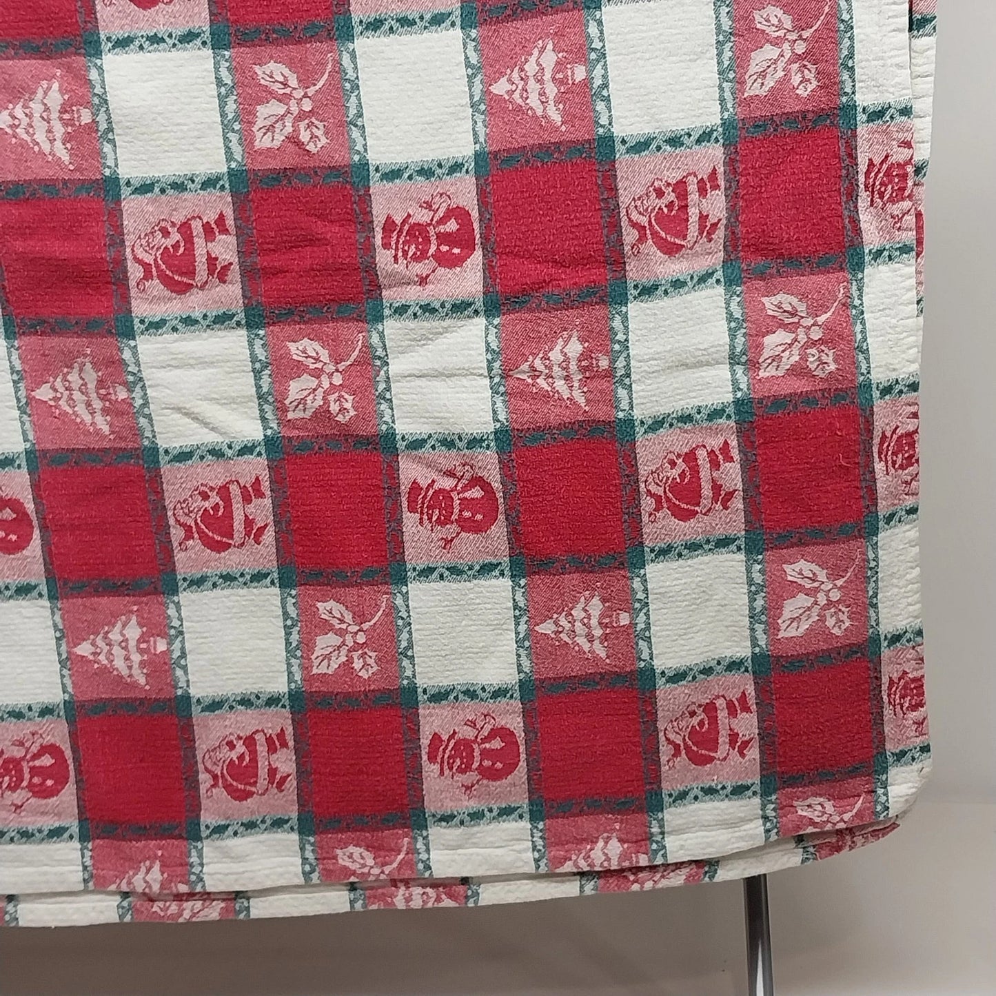 Christmas Woven Checkerboard Tablecloth Santa Snowman Red Green 52" x 72"