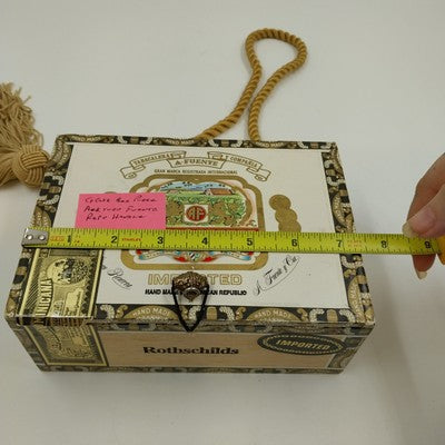 Wood Cigar Box Purse Arturo Fuente Dominican Republic Rothschilds Rope Handle