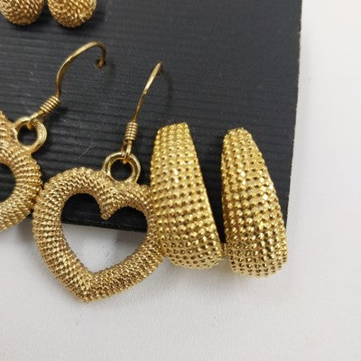 3 Pairs Gold Tone Earrings Heart Round Oval Pierced The Avenue Collection