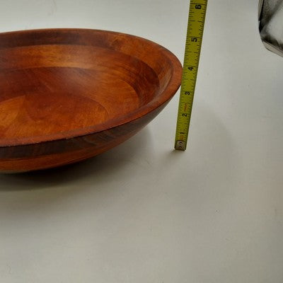 Red Mahogany Wood Varnished Serving Salad Bowl Large 12"x3.75" Vietnam