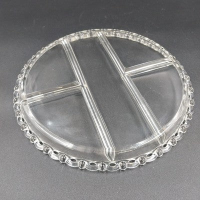 Condiment Dish Plate Divided Five Section Part Clear Glass Bubble Edge 11.25"