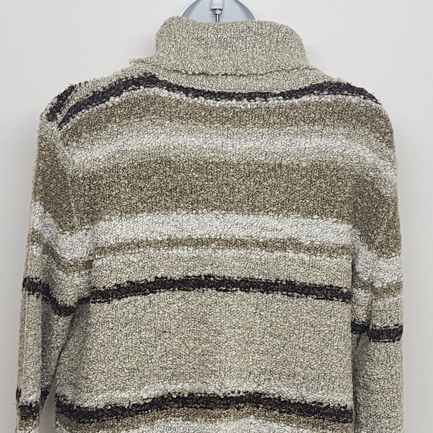 Cato Women Large Striped Turtleneck Sweater Brown Tan White Chunky Knit Pullover