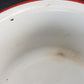 Depression Era Enamelware 7¼" x 2½" Metal Pan White Red Trim Round Bruised Areas