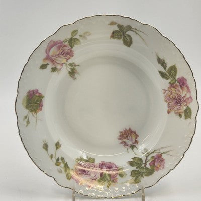 Rosenthal RC Monbijou Rim Soup Bowl Pink Roses Gold Trim Bavaria China