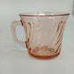 Fortecrisa Pink Swirl Ribbed Glass Cup & Saucer Set MCM Tableware Mexico Vtg