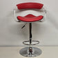 Red Adjustable Height Vinyl Bar Stool with Arms Chrome Footrest Pneumatic NOS