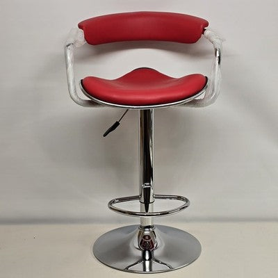 Red Adjustable Height Vinyl Bar Stool with Arms Chrome Footrest Pneumatic NOS