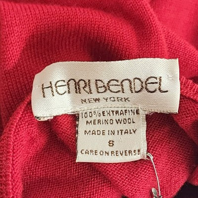 Henri Bendel Red Turtleneck Sweater S 100% Merino Wool Made in Italy Warm Soft