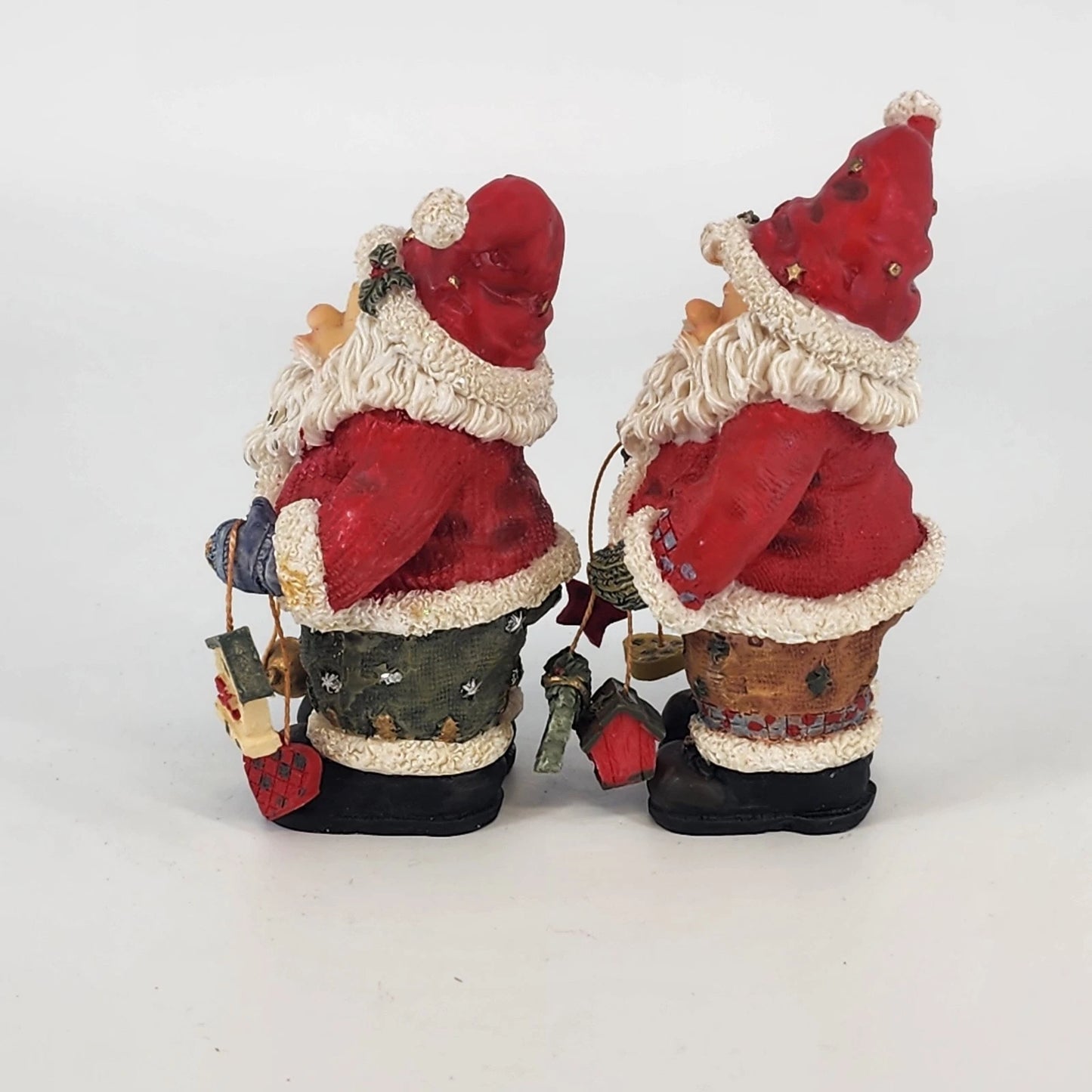 Vintage Don Mechanic Resin Santa Figurines Set Birdhouse Tree