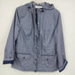 Breckenridge Women's Large Raincoat Blue White Check Hooded Full Zip Snap Jacket