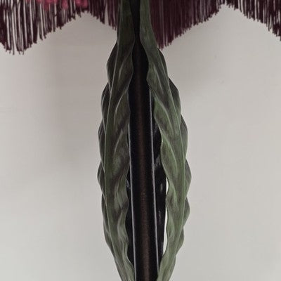 Victorian Bell Shape Fringed Table Lamp Poppy Plant Shape Body 2 Bulbs 30" Tall
