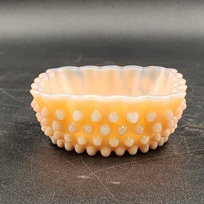 Fenton Hobnail Pastel Pink Milk Glass Candy Dish 4.25" Square Compote Vintage
