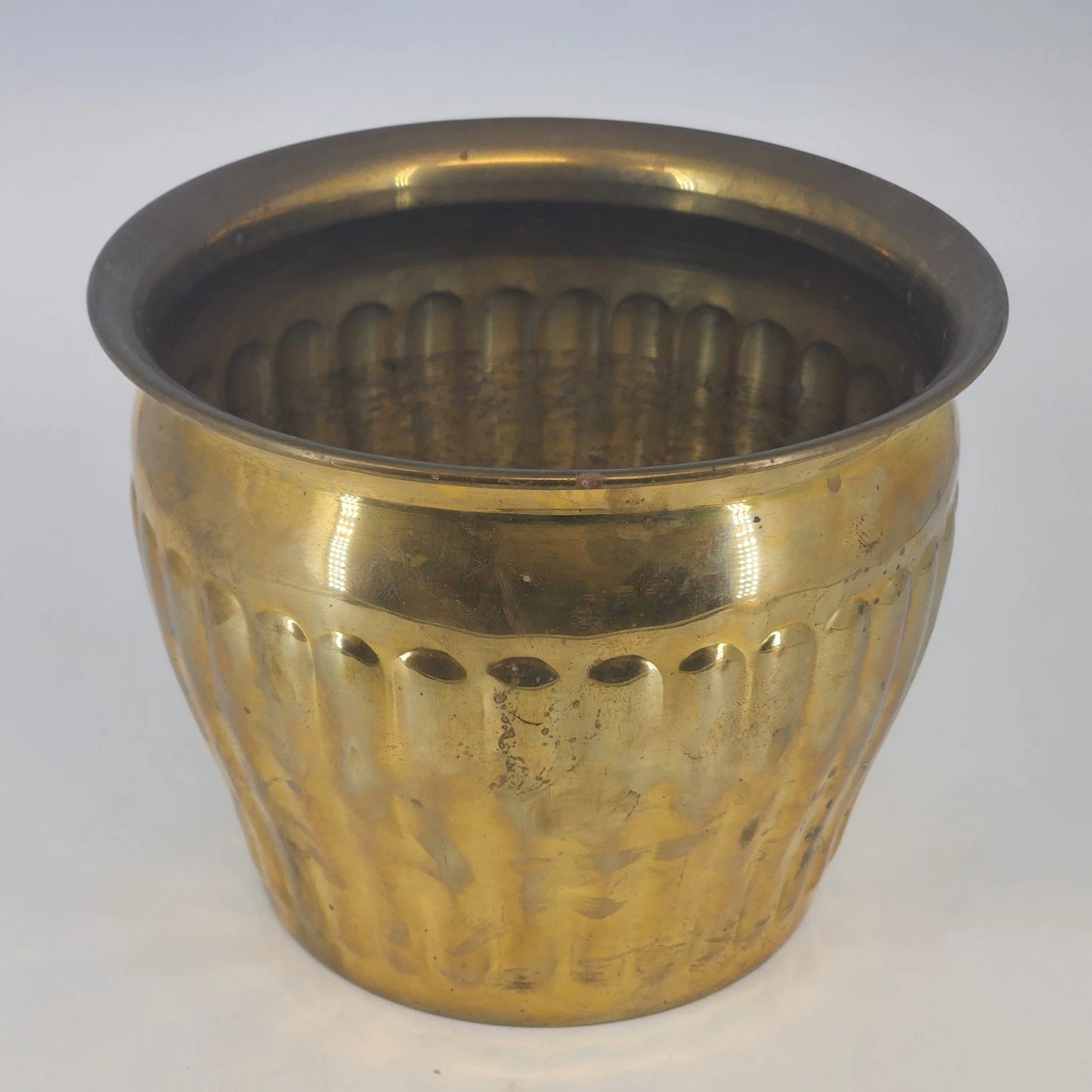 Brass Planter Pot Ribbed Bowl India 8.5"d Indoor Outdoor Plant Holder Decor Vtg