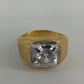 LIND Solitaire Ring 14K HGE CZ Gold Tone Men's Size 9 Statement Ring Vintage
