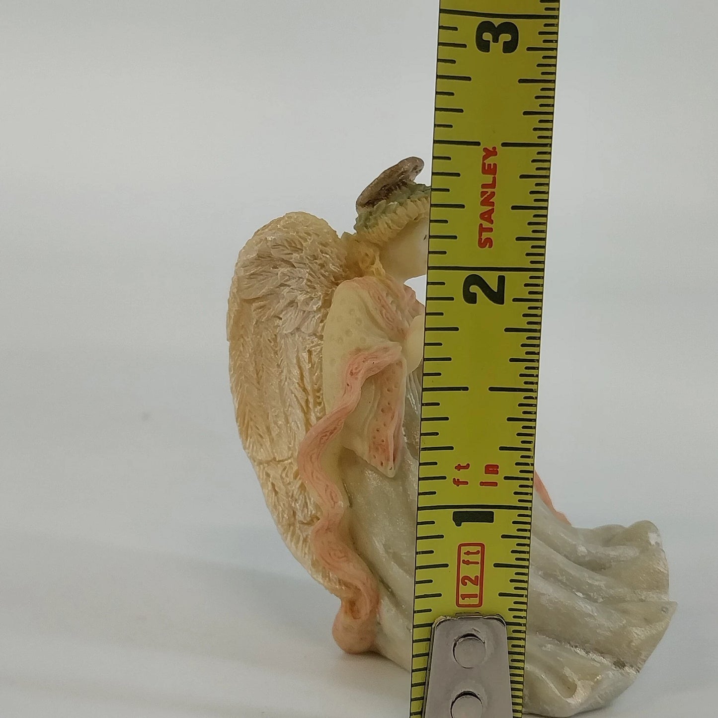 Praying Angel White Pink Resin Figurine Textured Halo 5" United Design Corp USA