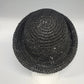Women's Black Crochet Straw Cloche Hat Rolled Brim Cut Out Open Weave One Size