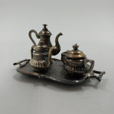 6pc Miniature Tea Set 1:12 Dollhouse Silver Vintage Decor 1.5"