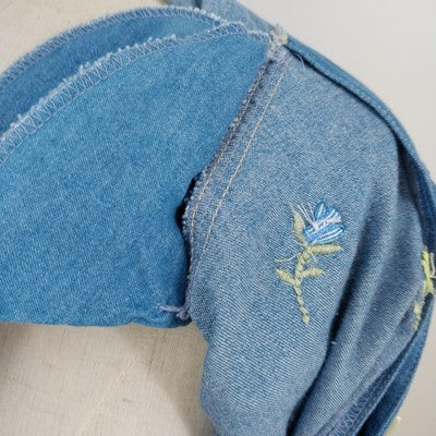 Koret City Blues Denim Shirt Jacket L Floral Embroidered Long Sleeve Women's
