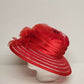 Women's Red Dressy Hat Banded Silk Bows Wedding Church Derby 100% Straw Vintage