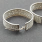 Silver Tone Pave Hoop Earrings Wide Multi Row White Rhinestone Leverback Pair