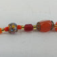 Orange Glass Bead Millefiori Crystal Accent Bracelet 8" Handmade Unbranded