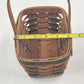 Longaberger Handwoven Basket Green Stripes Vintage 1993 Wood Handle 7"x5"
