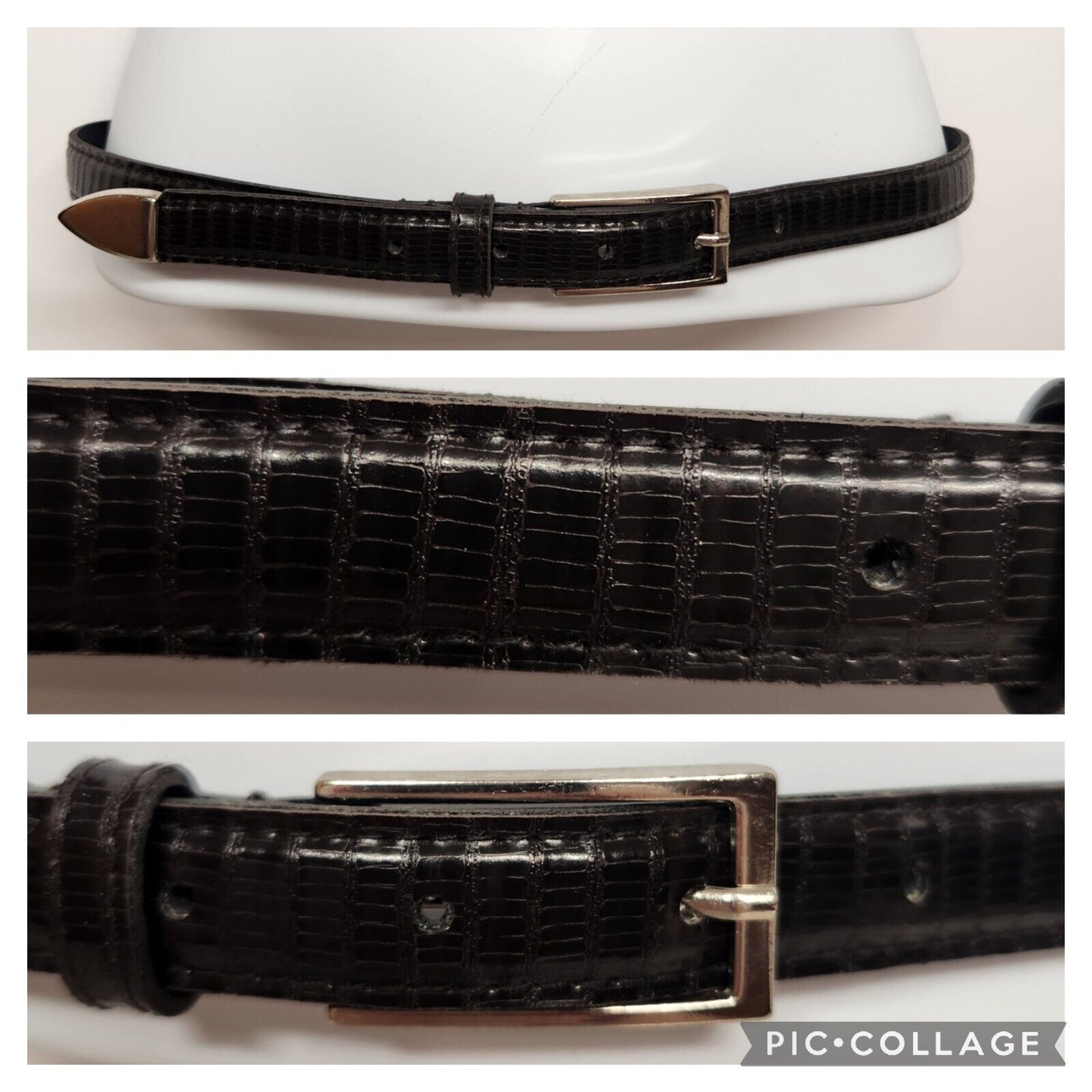 Woman's Size 10 Petite Black Belt With Snakeskin Pattern Buckle 36"