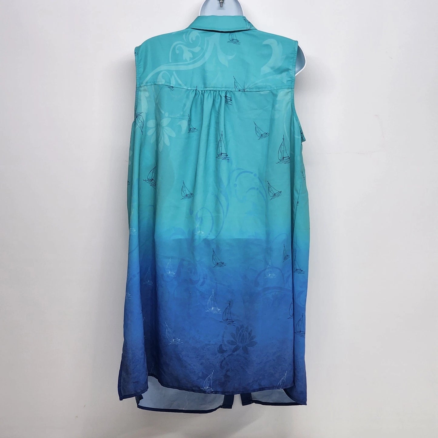 Catherines Turquoise Paisley Beach Swim Cover Up Tunic Open Front Size 0X China