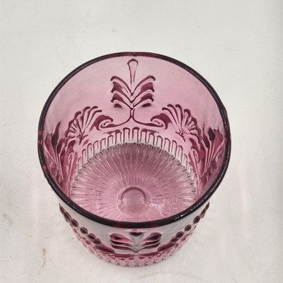Pilgrim Glass Adams Cranberry Old Fashioned Glass – Engraved Damask Pattern | 3.5" x 4" Vintage Double Tumbler | Elegant Barware
