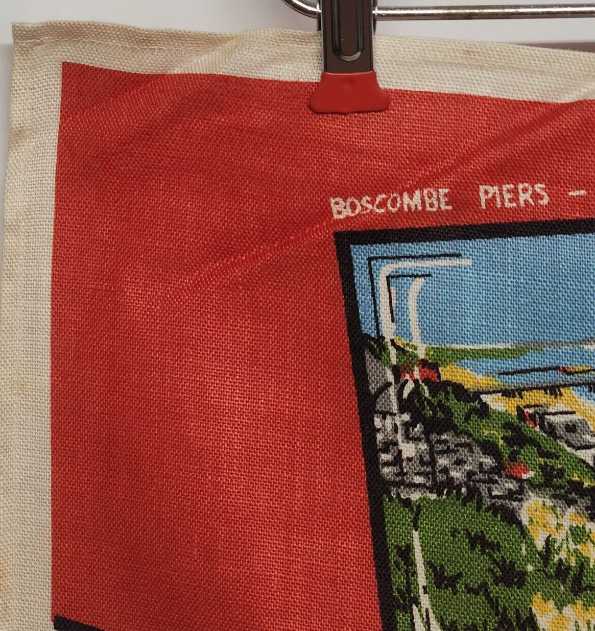 Irish Linen Red Tea Towel South Coast England Vintage Winchester Wight 29"x20"