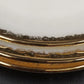 4 Fire-King Dinner Plates Anchor Hocking White Swirl Milk Glass Gold Trim