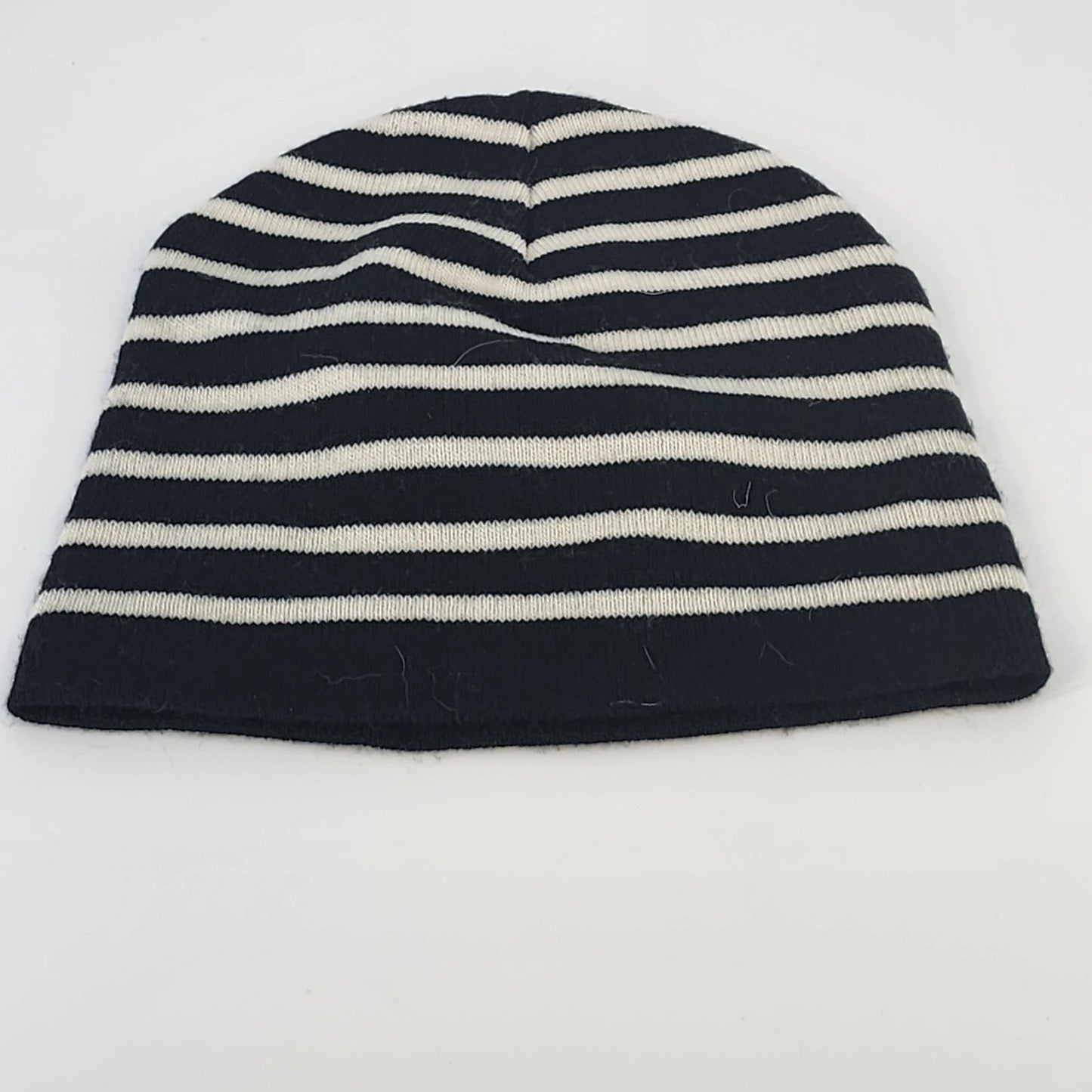 Black White Striped Knit Beanie Hat One Size Unisex Handcrafted Style Winter Cap