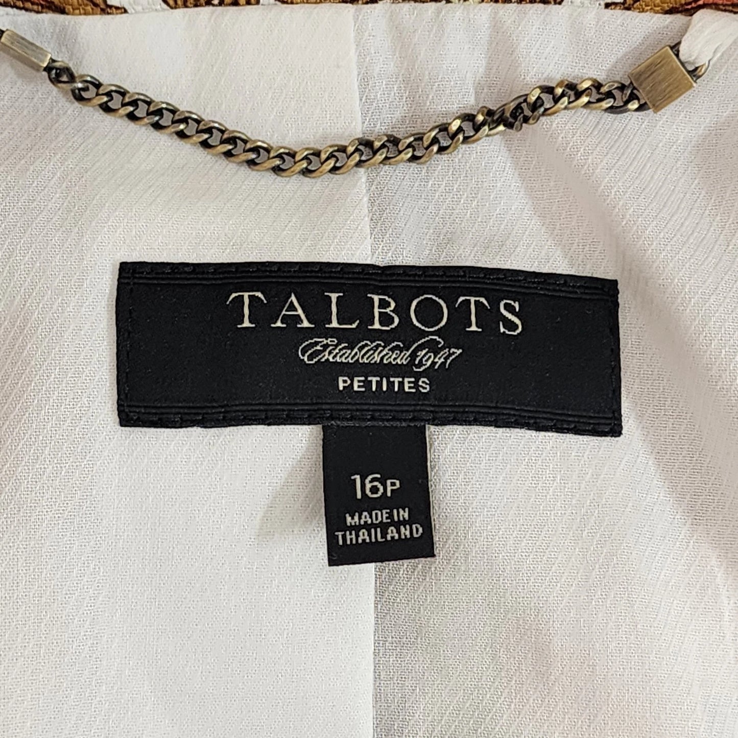 Talbots Women’s 16P Cotton Jacket Orange Paisley Floral Open Front 3/4 Sleeve