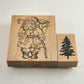 2 Rubber Stamps Wooden Mounted Santa w Animals and Fir Tree Patterns Vintage