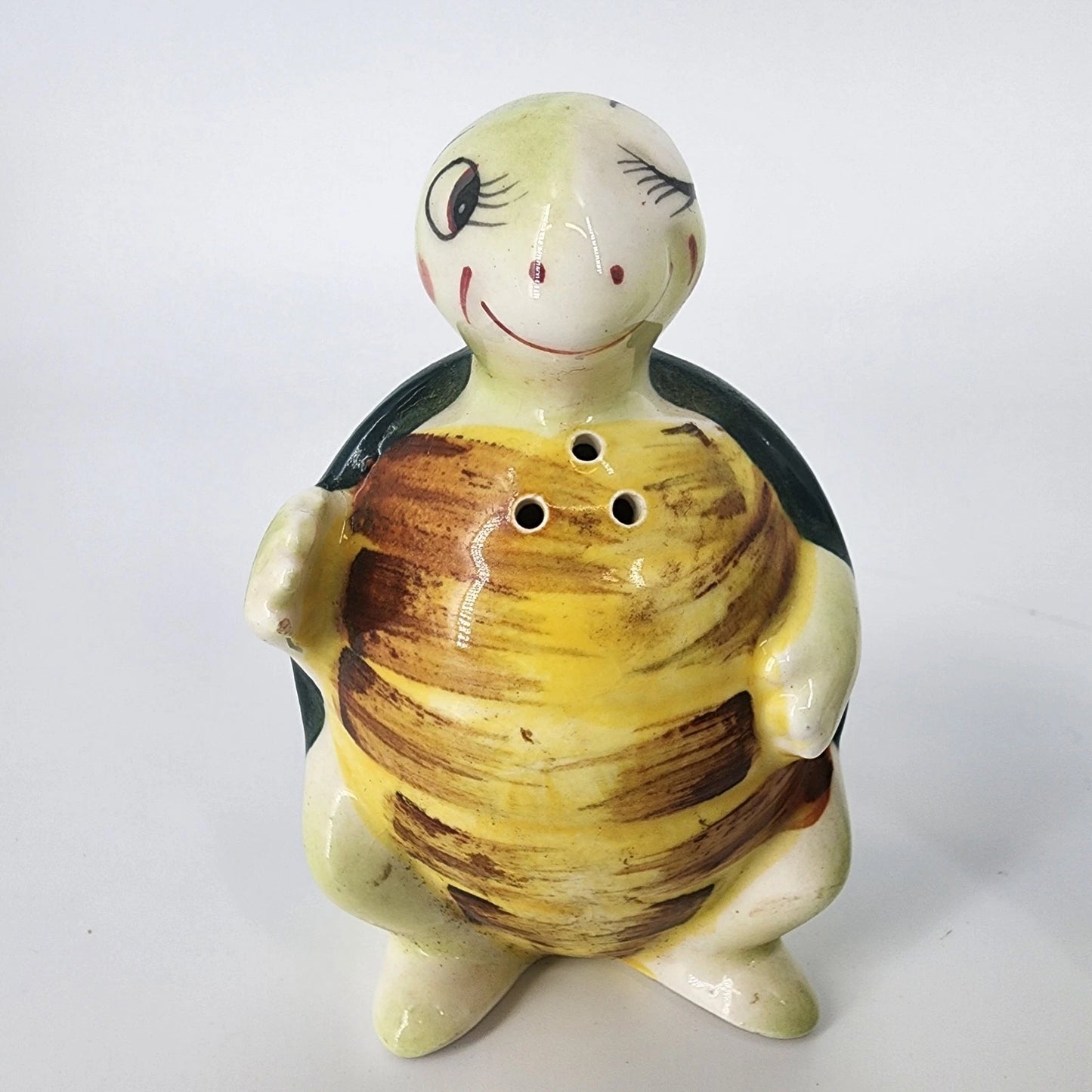 Winking Green Turtle Salt & Pepper Shakers Ceramic Kitchen Decor 1950's Japan