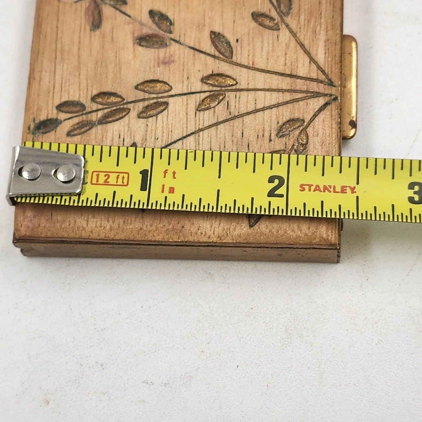 Make-Up Compact Carved Wooden Top Brass Powder Case Mirror Floral 1960's MCM