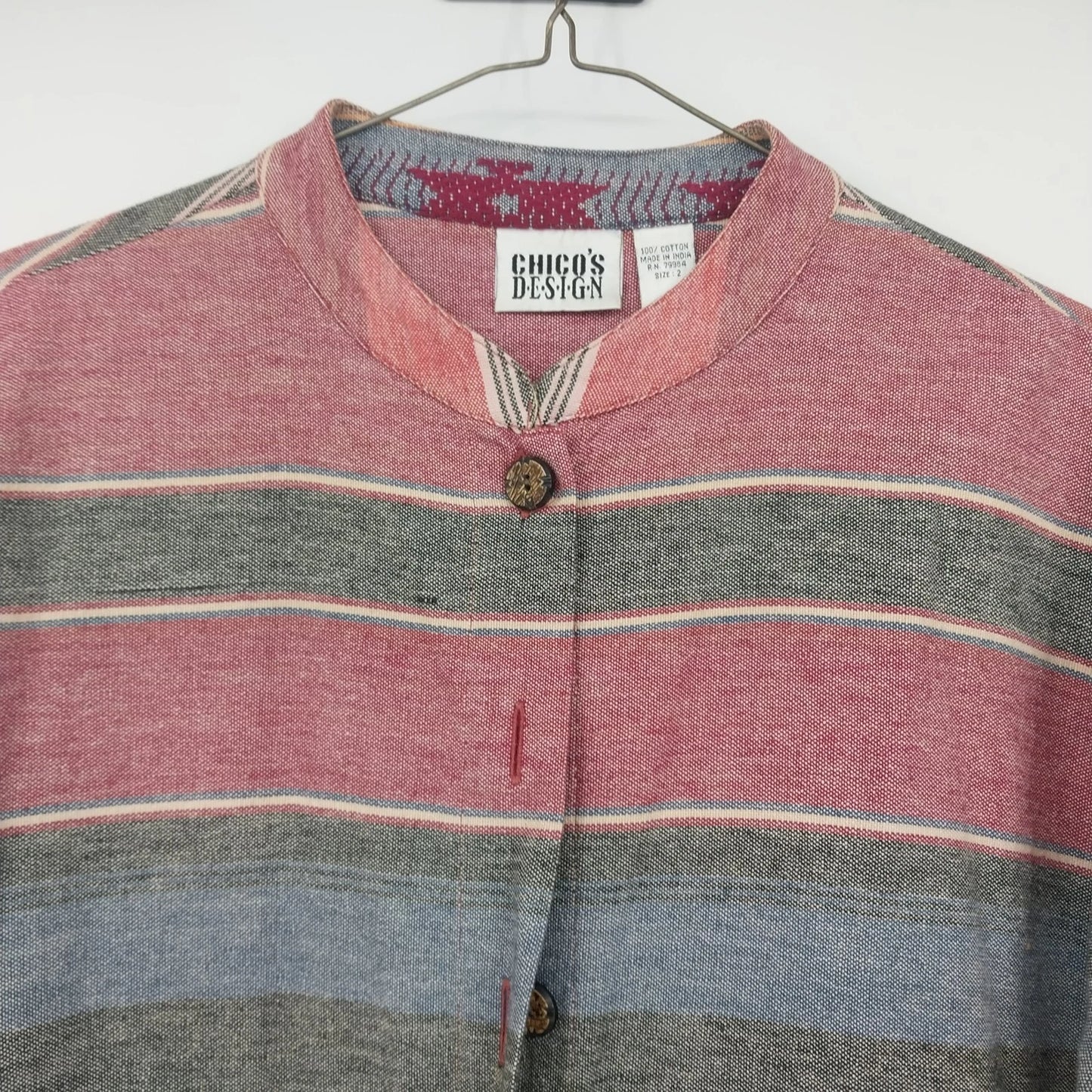 Chico's Design Red Yellow Aztec Button Up Shirt Women's Size 2