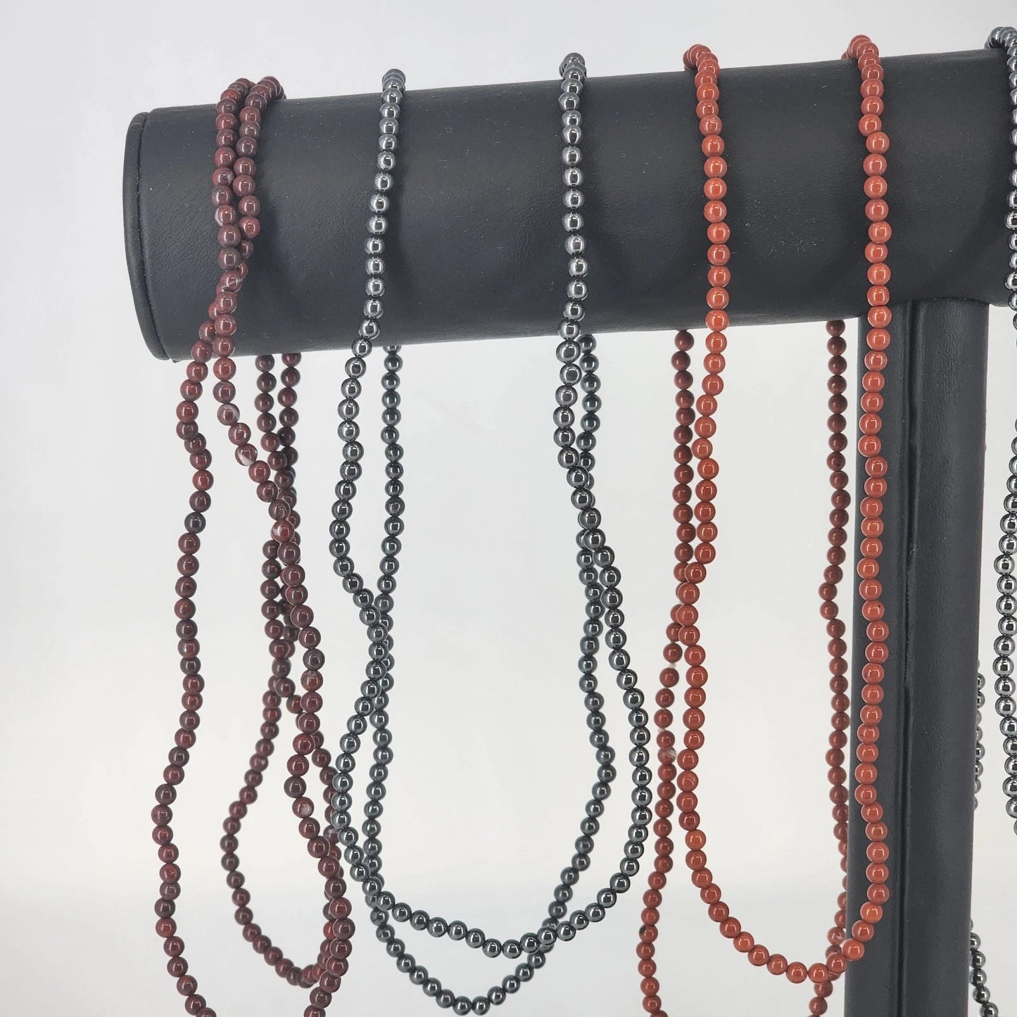 6-Strand Seed Bead Necklace 34" Multi-Media Glass Stone Metal Boho No Clasp Vtg