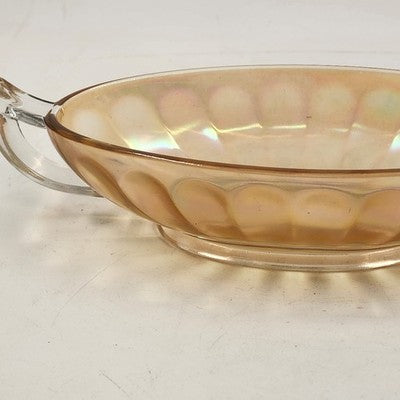 Jeannette Iridescent Carnival Glass Marigold Bowl Twin Clear Handle Large 10.5"