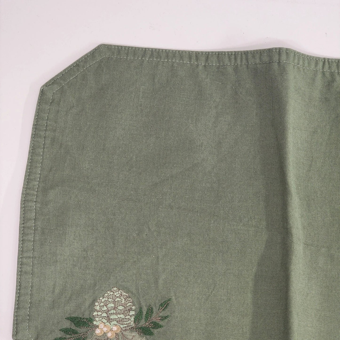 2 pc Green Canvas Needlepoint Placemats Pine Cone Nature Embroidered 17"x12"
