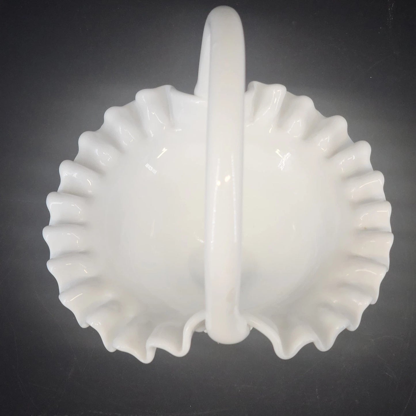 Fenton Hobnail Milk Glass Basket Ruffled Rim Handle White 7" Vintage Art Glass