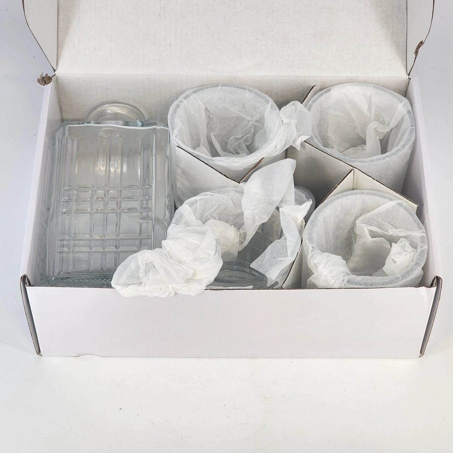 Bar One Lexington Whiskey Decanter Set 5pc Cut Glass 4 Rocks Glasses NOS