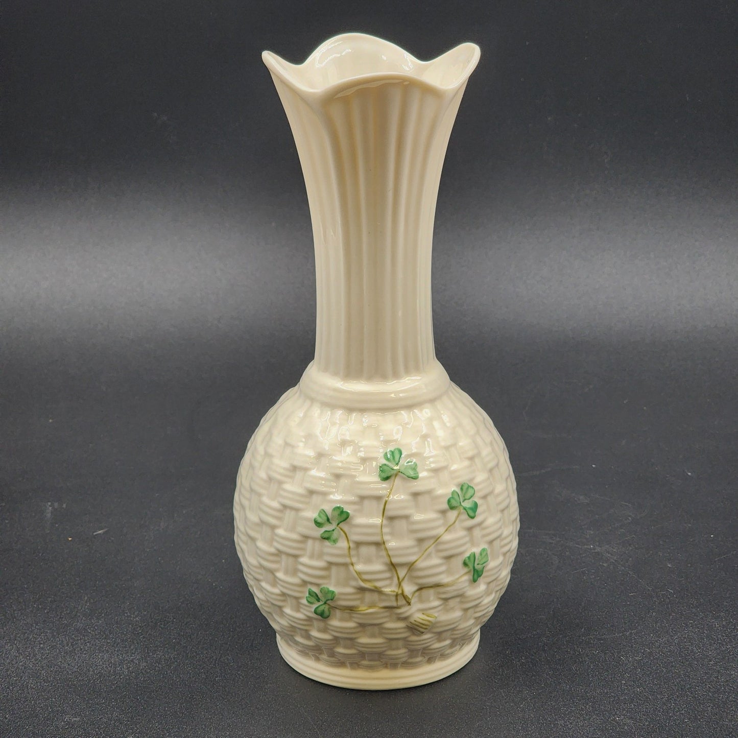 Belleek Sperrin Vase Fine Parian Porcelain China w/ Shamrock Woven Design 8.75"